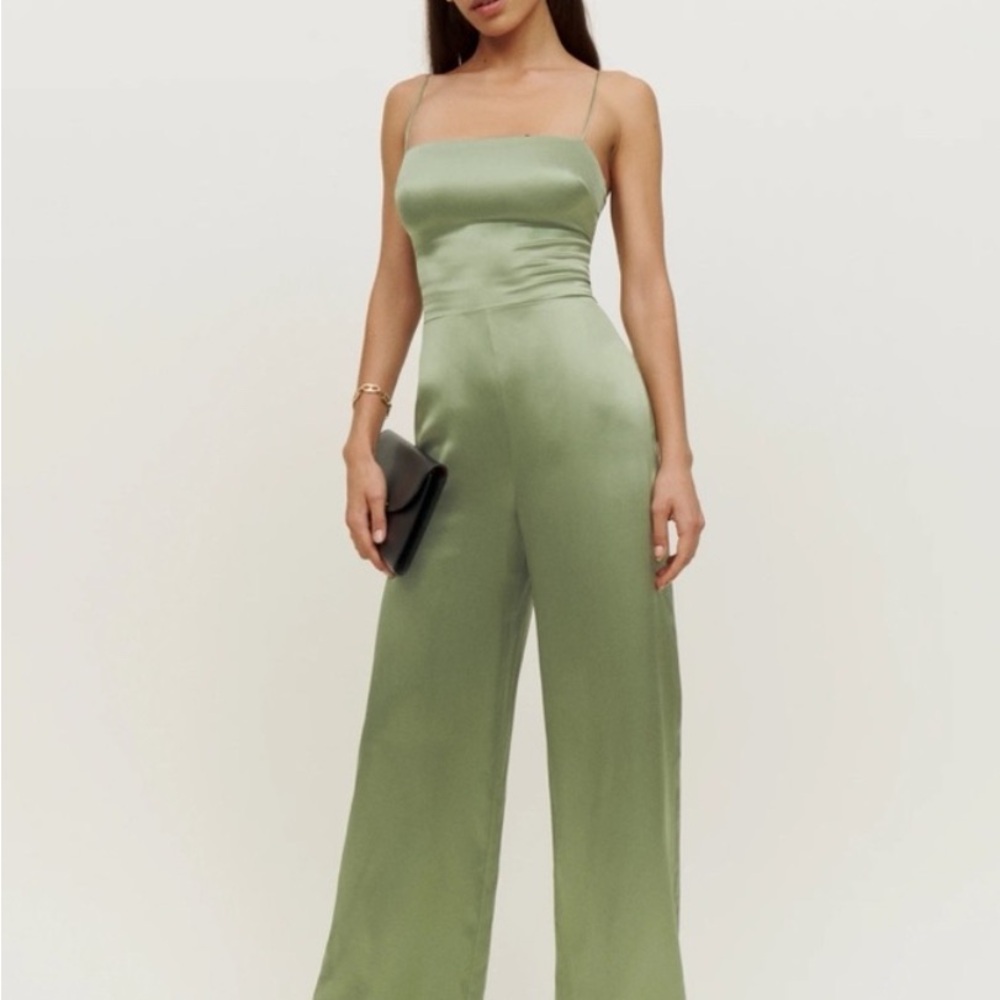 Reformation Green Satin Jumpsuit